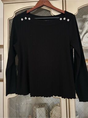 Rafaella Black Embellished Ribbed  Top SZ LP B1060A 7/14/26